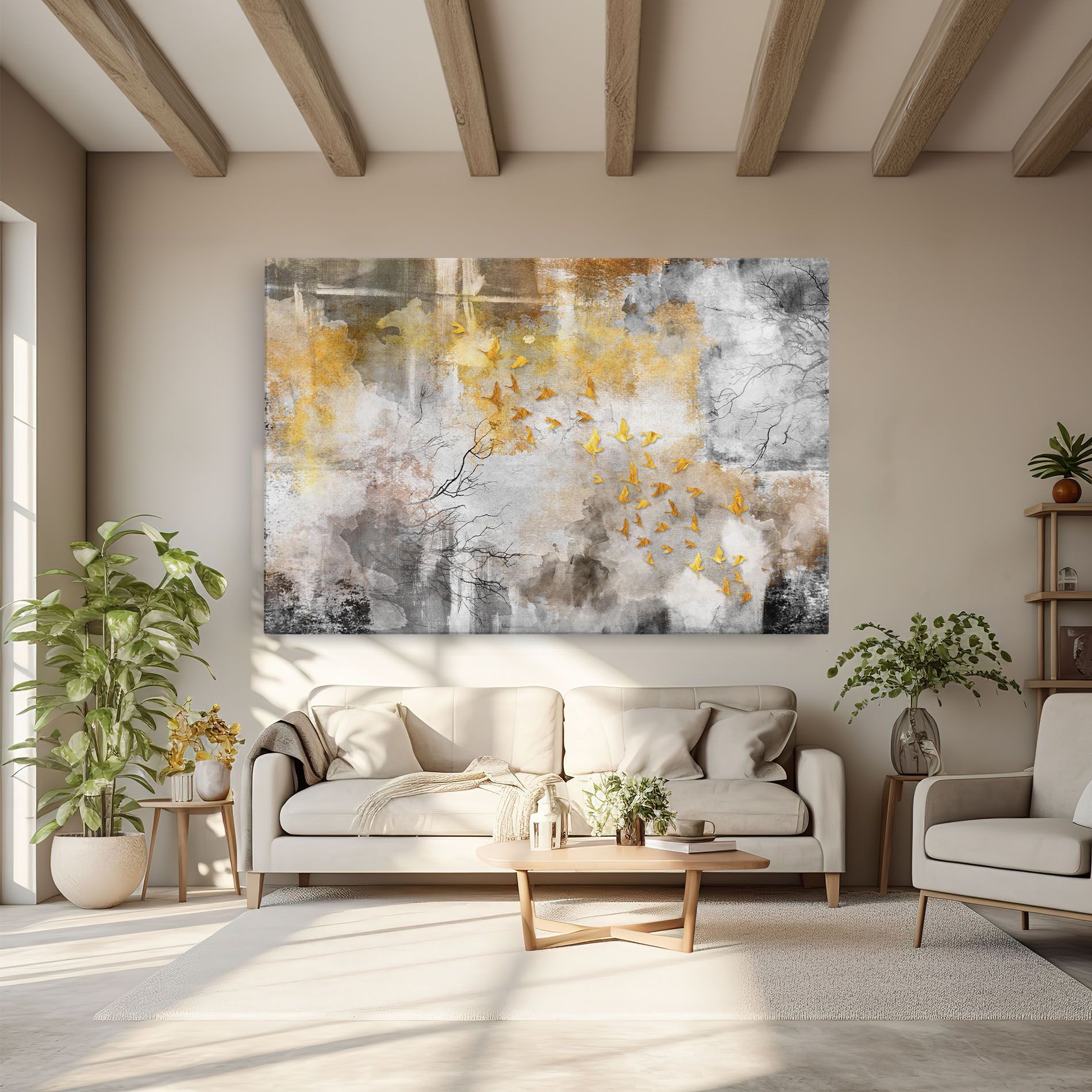 Obraz na Płótnie Gold Birds Flying